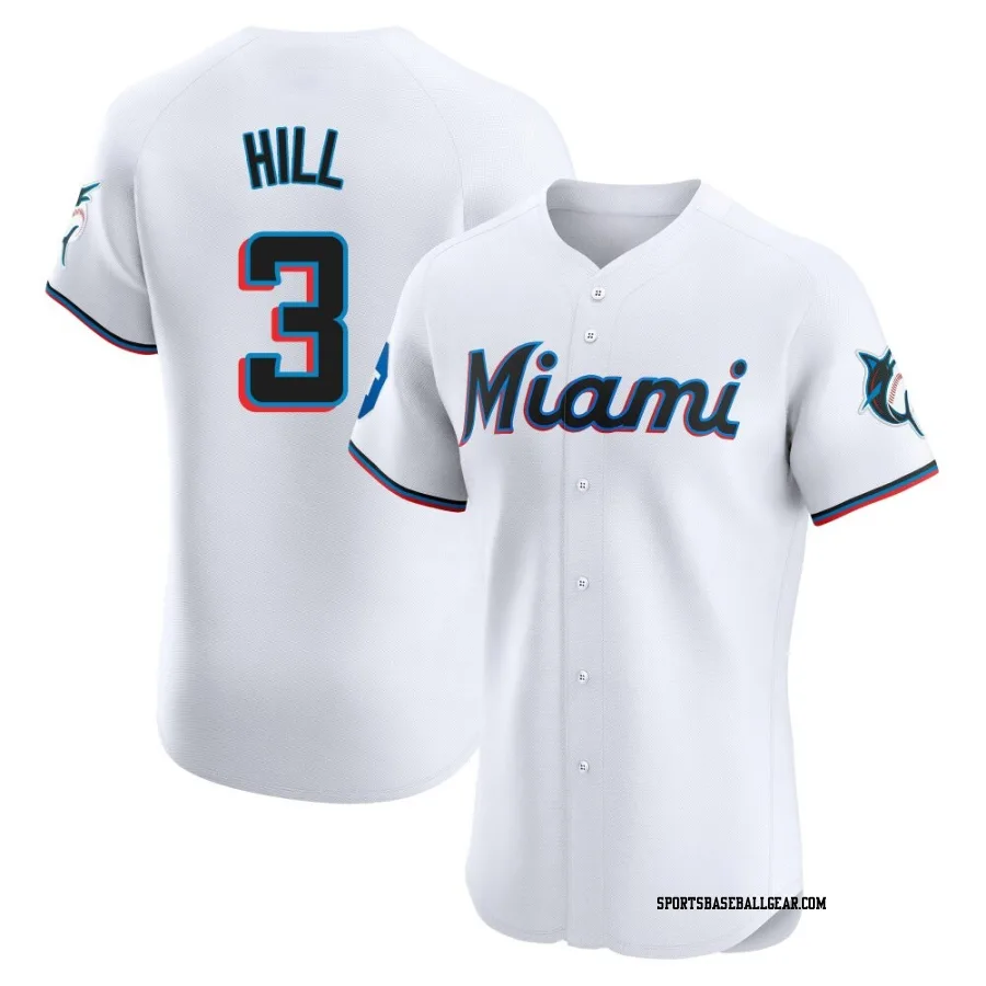 Derek Hill Men's Miami Marlins White Elite Home Patch Jersey