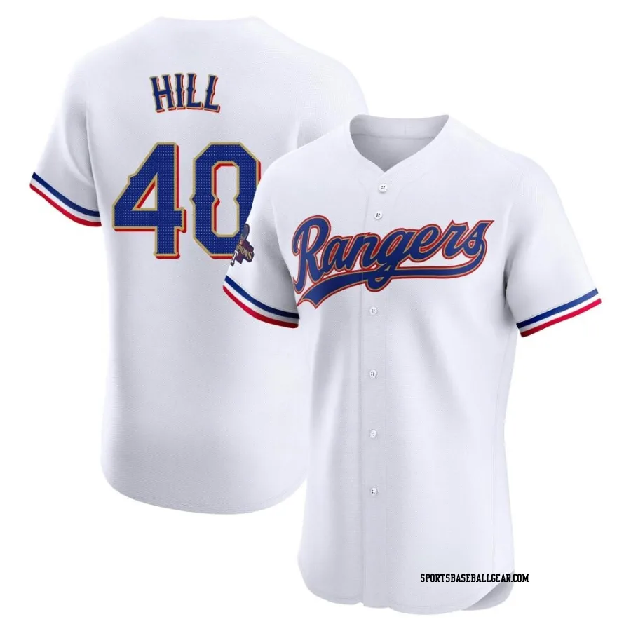 Derek Hill Men's Texas Rangers Gold Elite White 2024 Collection Jersey