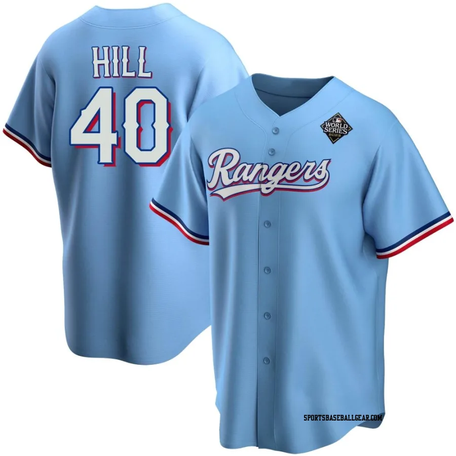 Derek Hill Men's Texas Rangers Light Blue Replica Alternate 2023 World Series Jersey