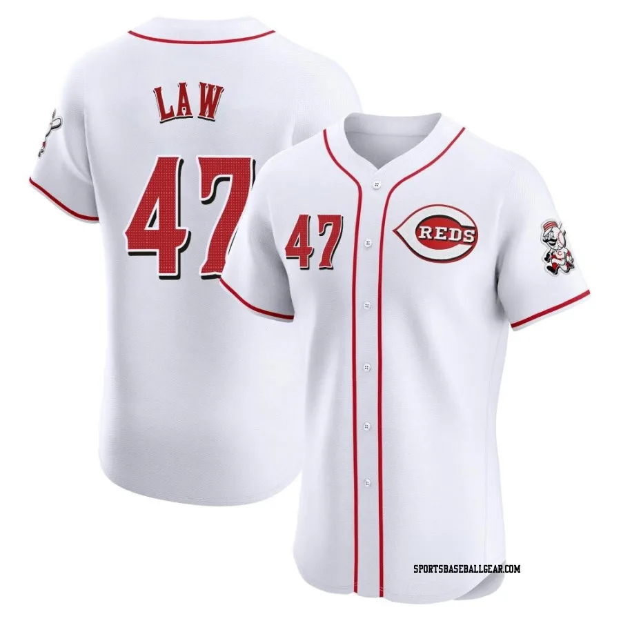 Derek Law Men's Cincinnati Reds White Elite Home Patch Jersey