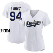 Dinelson Lamet Women's Los Angeles Dodgers White/Gold Replica 2021 Gold Program Player Jersey