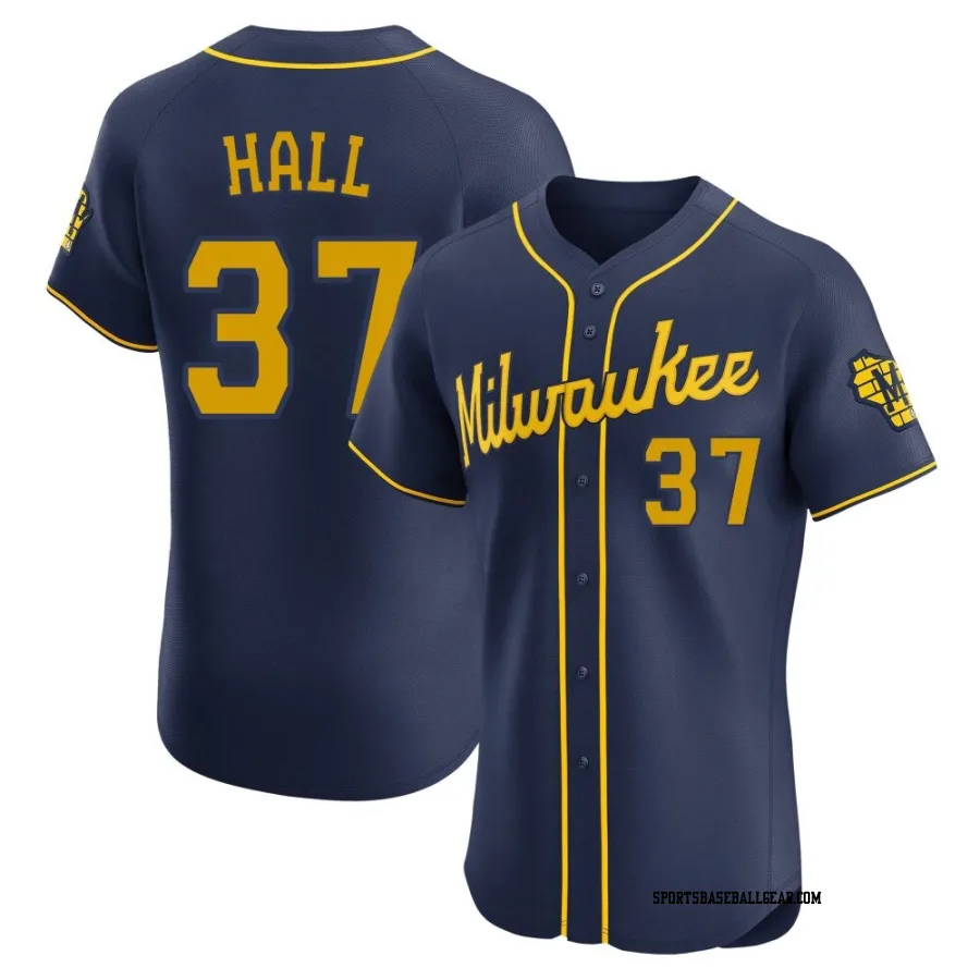 DL Hall Men's Milwaukee Brewers Navy Elite Alternate Jersey