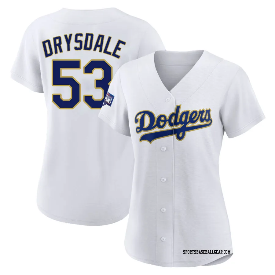 Don Drysdale Women's Los Angeles Dodgers White/Gold Authentic 2021 Gold Program Player Jersey