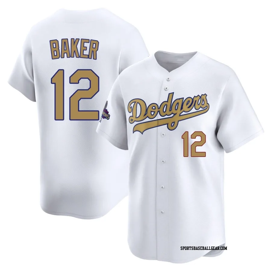 Dusty Baker Youth Los Angeles Dodgers Gold Limited White 2025 Collection Jersey
