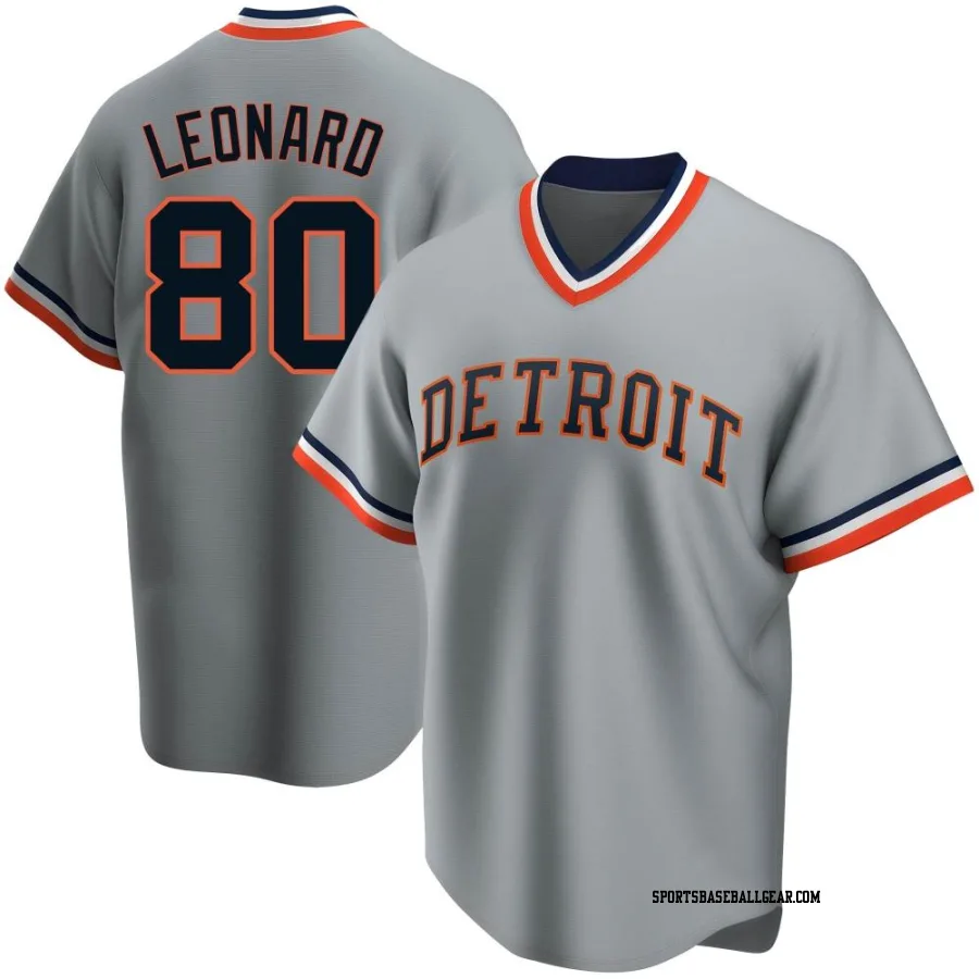 Eddys Leonard Men's Detroit Tigers Gray Replica Road Cooperstown Collection Jersey