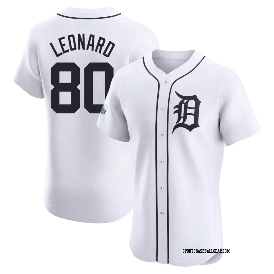 Eddys Leonard Men's Detroit Tigers White Elite Home Patch Jersey