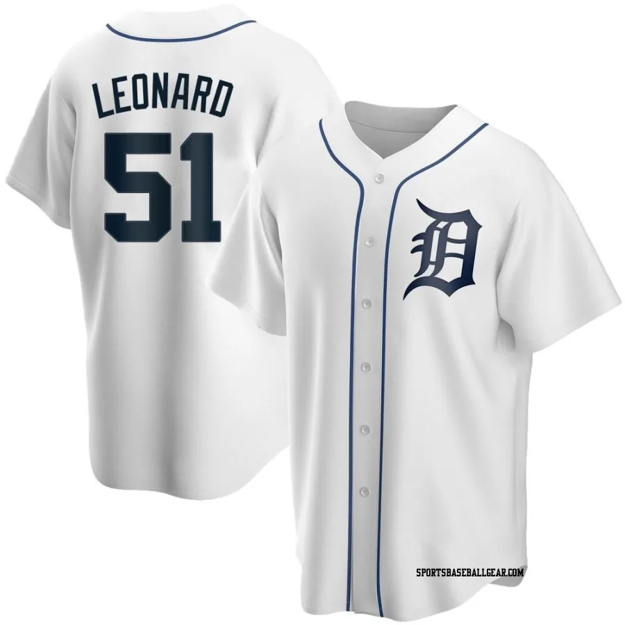 Eddys Leonard Men's Detroit Tigers White Replica Home Jersey