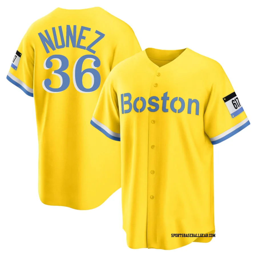 Eduardo Nunez Men's Boston Red Sox Gold/Light Replica Blue 2021 City Connect Player Jersey