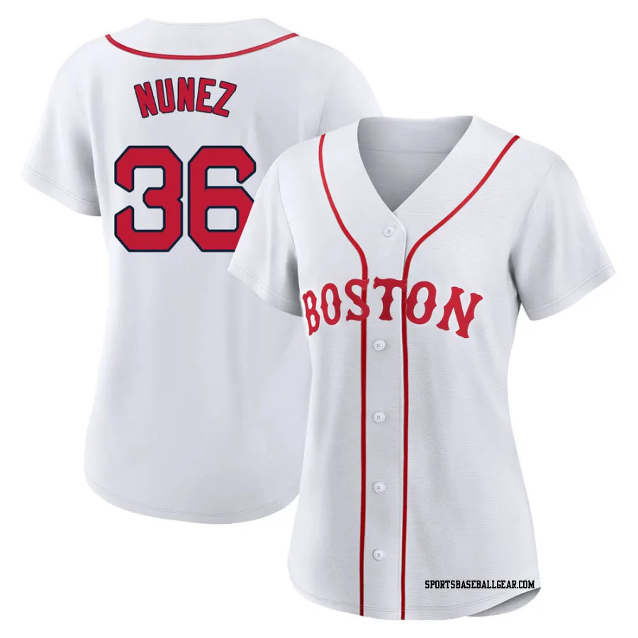 Eduardo Nunez Women's Boston Red Sox White Authentic 2021 Patriots' Day Jersey