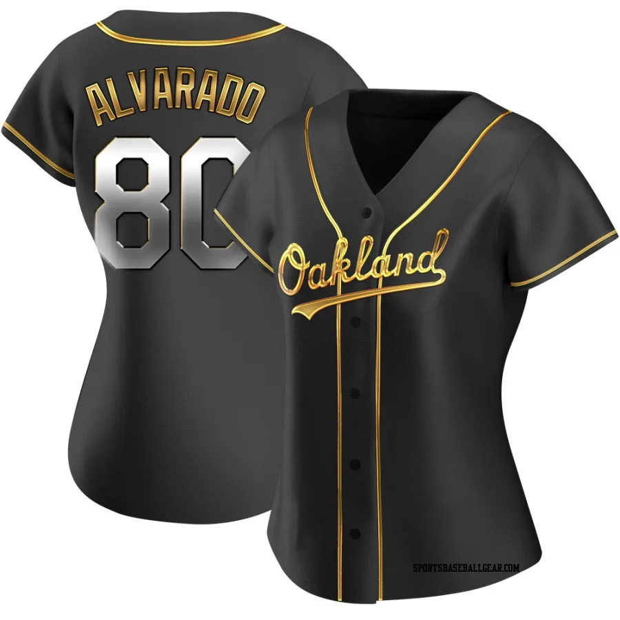 Elvis Alvarado Women's Oakland Athletics Black Golden Replica Alternate Jersey