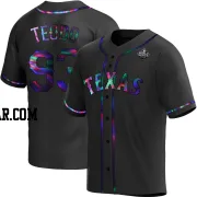 Emiliano Teodo Youth Texas Rangers Black Holographic Replica Alternate 2023 World Series Jersey