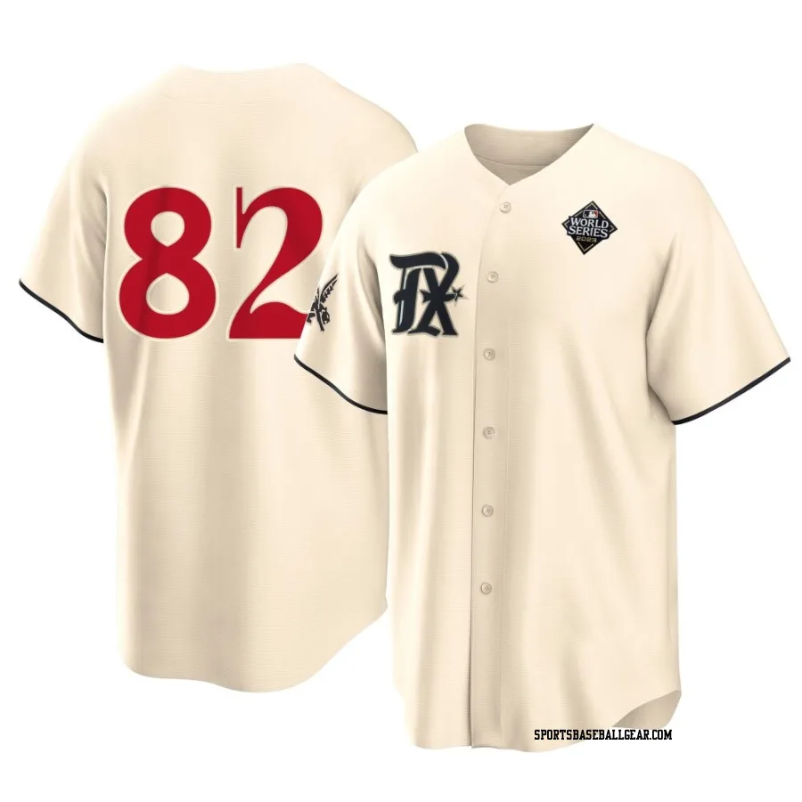 Emiliano Teodo Youth Texas Rangers Cream Replica 2023 City Connect 2023 World Series Jersey