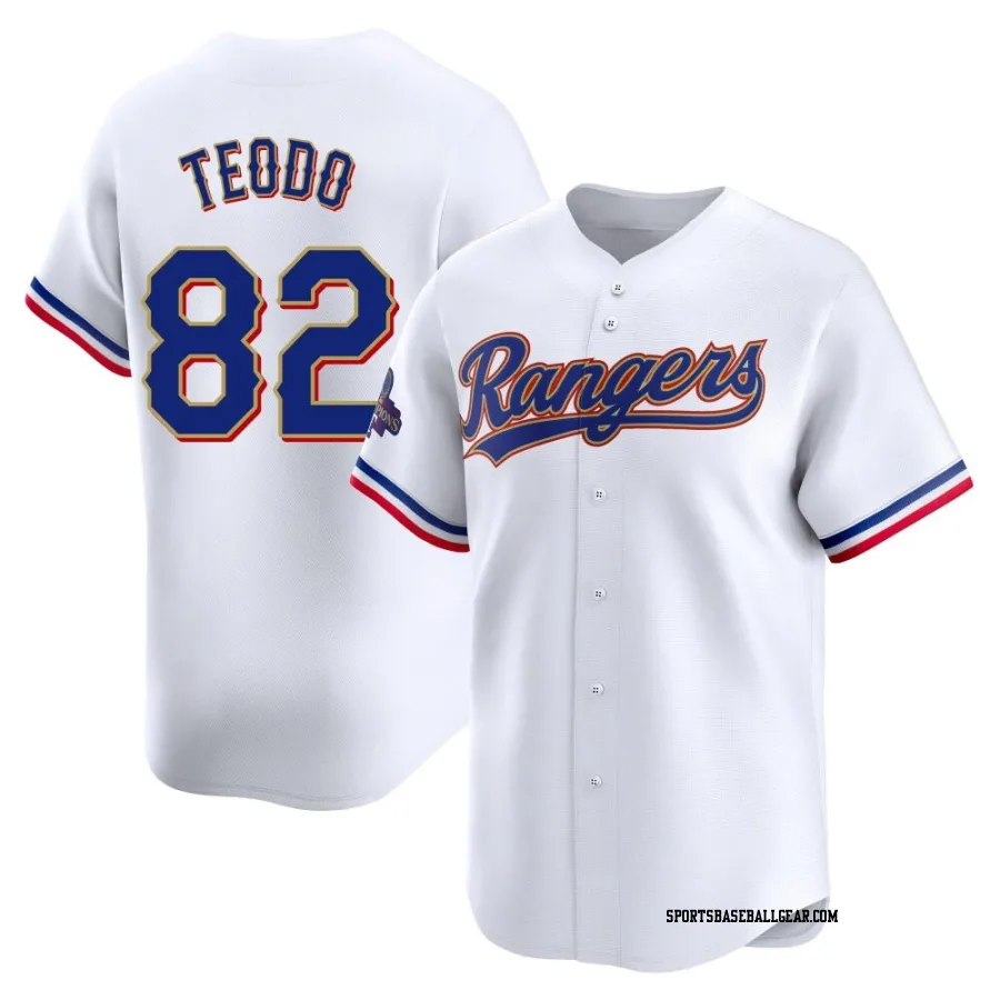 Emiliano Teodo Youth Texas Rangers Gold Limited White 2024 Collection Jersey