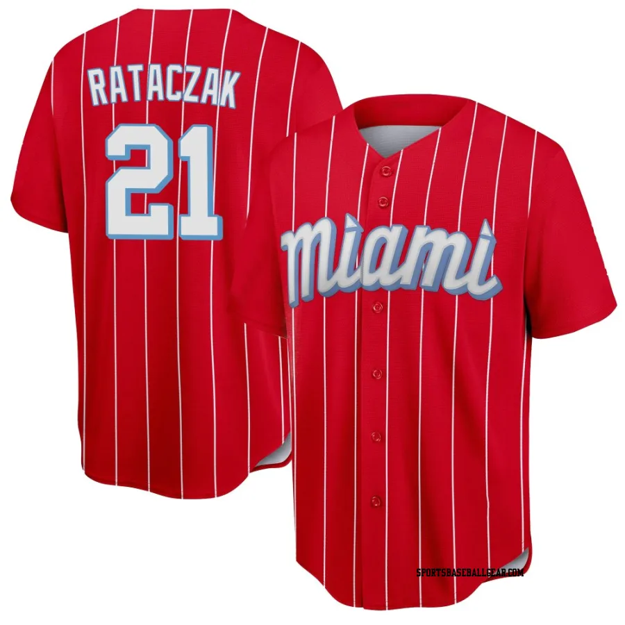 Eric Rataczak Youth Miami Marlins Red Replica 2021 City Connect Jersey