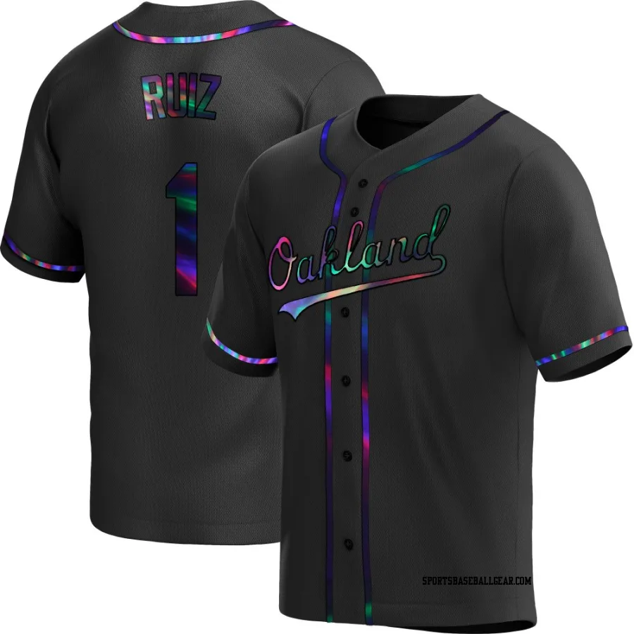Esteury Ruiz Youth Oakland Athletics Black Holographic Replica Alternate Jersey