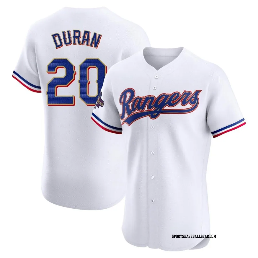 Ezequiel Duran Men's Texas Rangers Gold Elite White 2024 Collection Jersey
