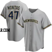 Frankie Montas Men's Milwaukee Brewers Gray Replica Road Jersey