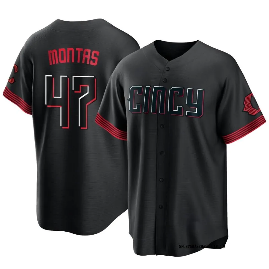 Frankie Montas Youth Cincinnati Reds Black Replica 2023 City Connect Jersey