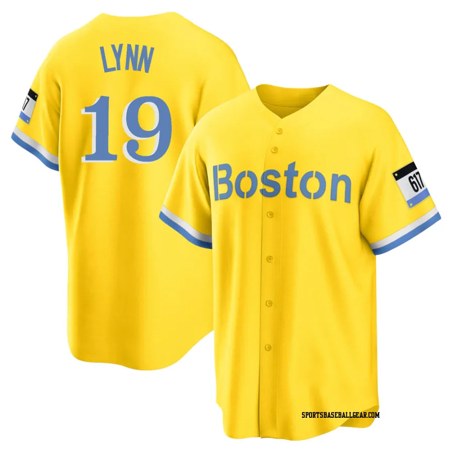 Fred Lynn Youth Boston Red Sox Gold/Light Replica Blue 2021 City Connect Player Jersey