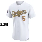 Freddie Freeman Men's Los Angeles Dodgers Gold Elite White 2025 Collection Jersey