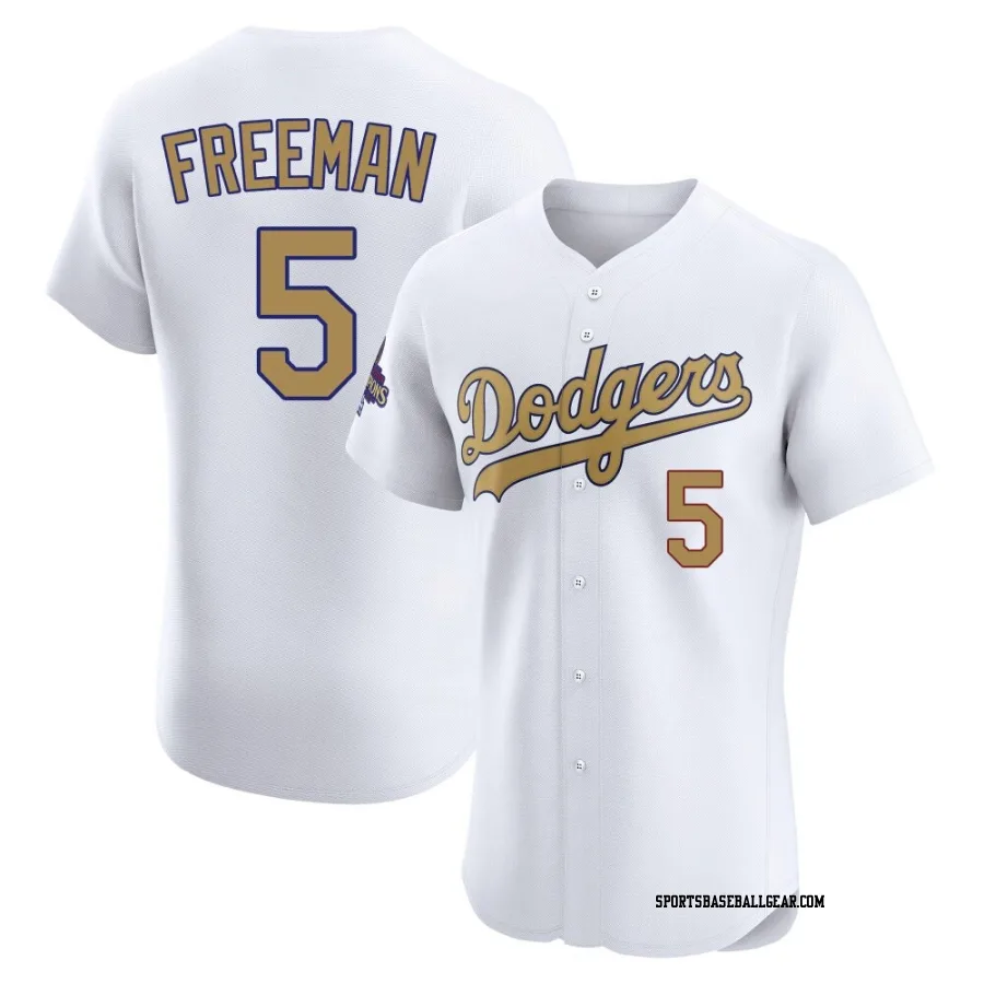 Freddie Freeman Men's Los Angeles Dodgers Gold Elite White 2025 Collection Jersey