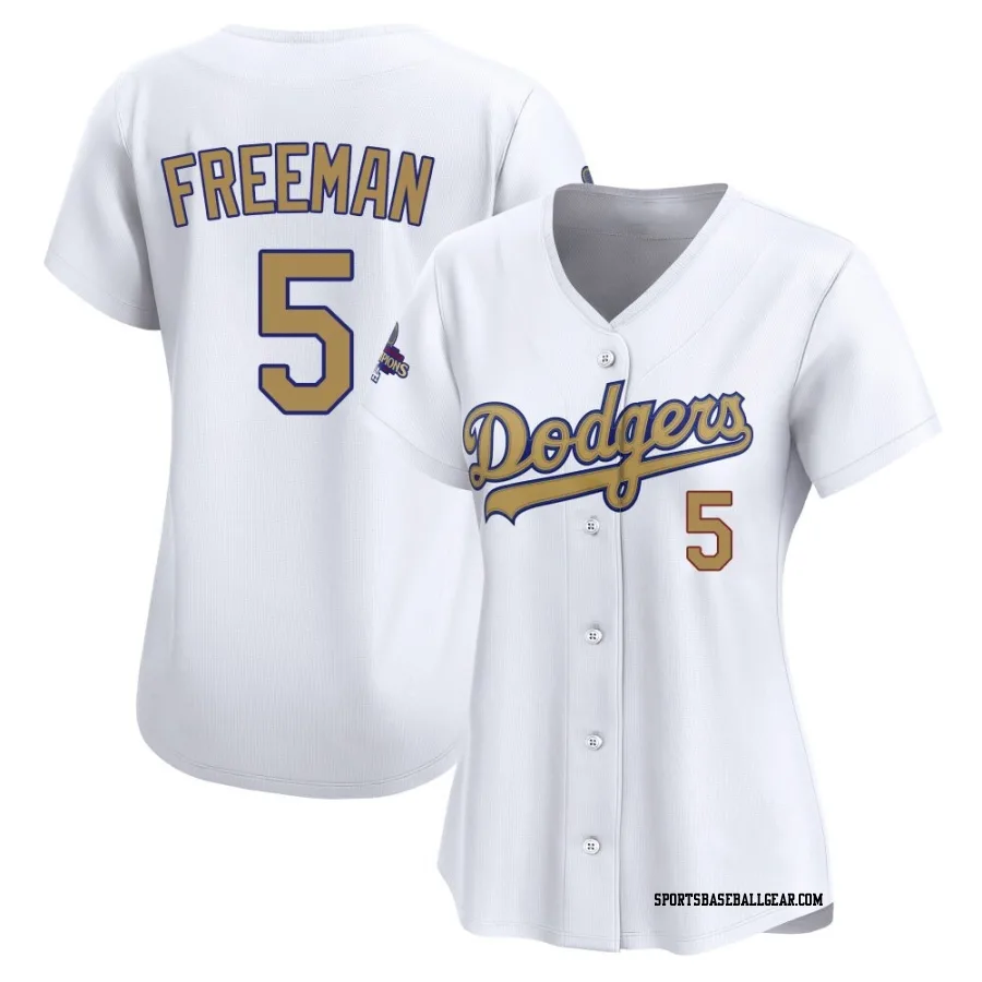 Freddie Freeman Women's Los Angeles Dodgers Gold Limited White 2025 Collection Jersey