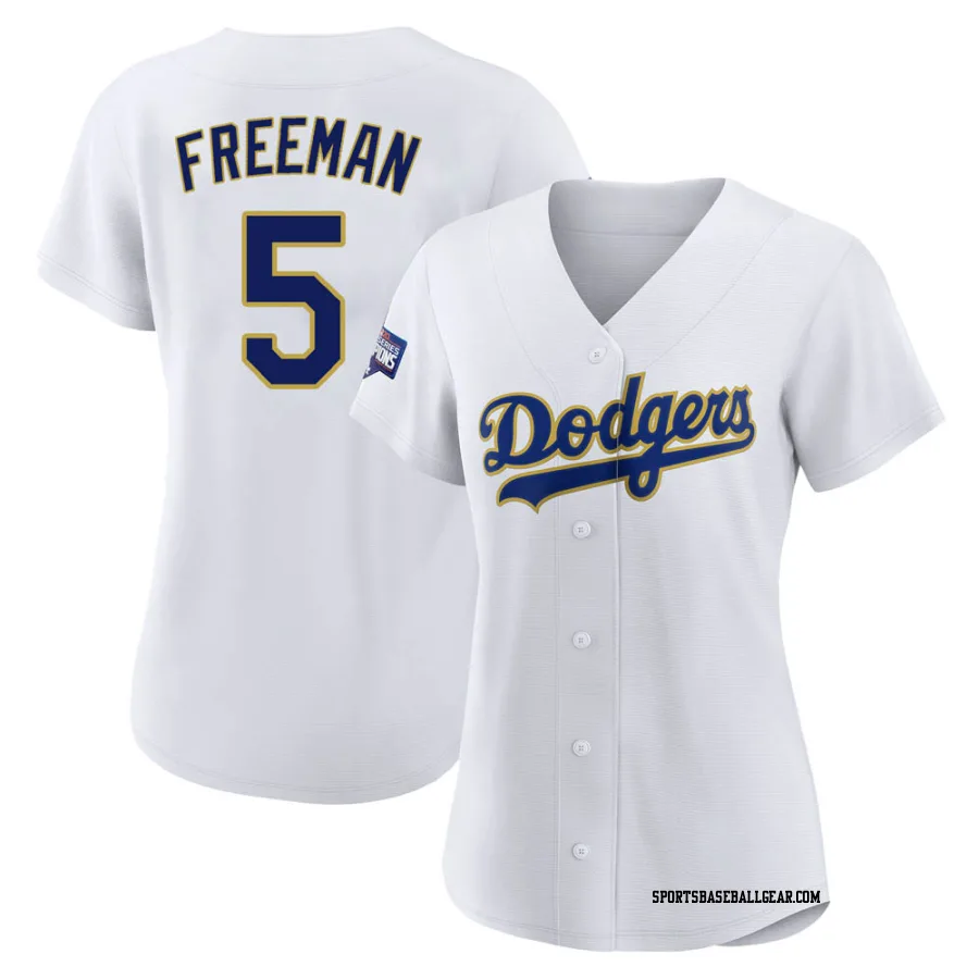 Freddie Freeman Women's Los Angeles Dodgers White/Gold Authentic 2021 Gold Program Player Jersey