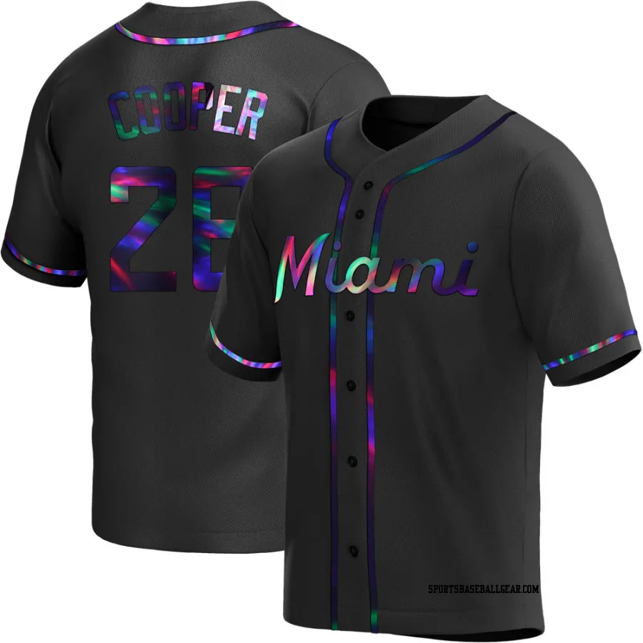 Garrett Cooper Men's Miami Marlins Black Holographic Replica Alternate Jersey