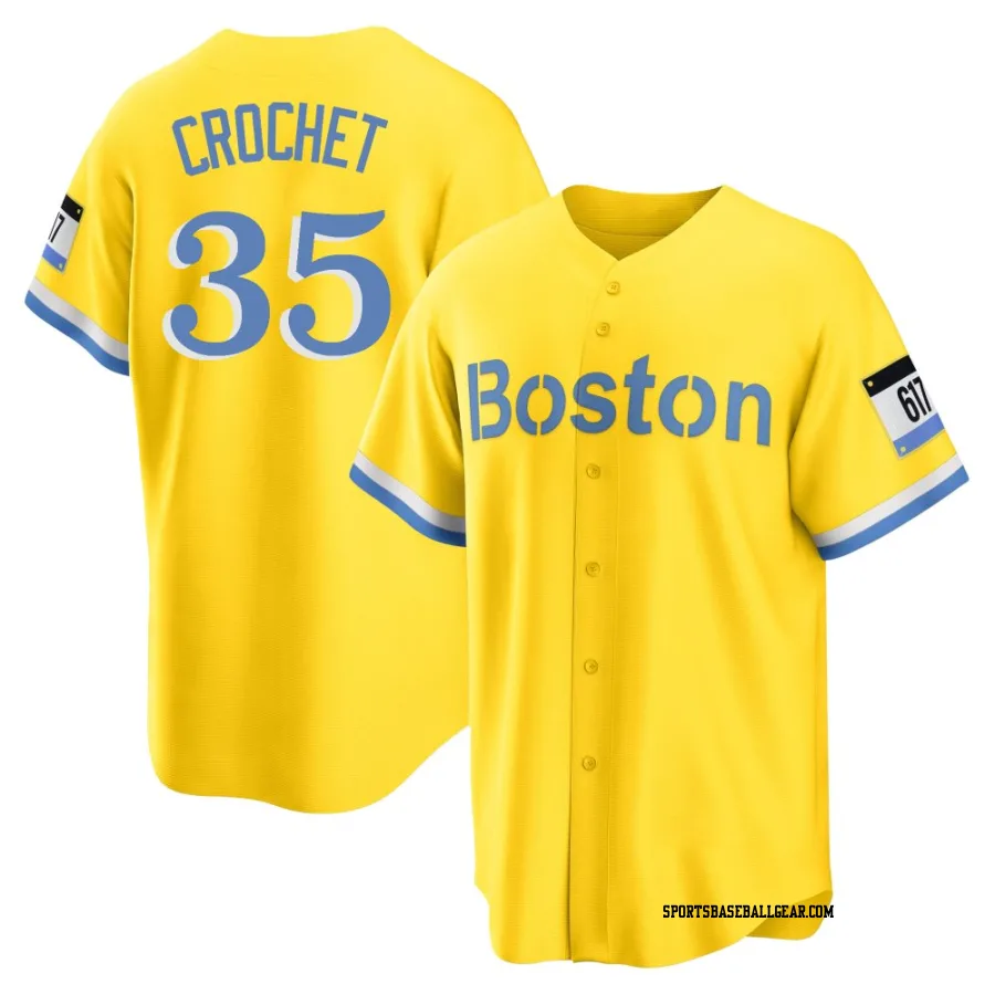 Garrett Crochet Youth Boston Red Sox Gold/Light Replica Blue 2021 City Connect Player Jersey