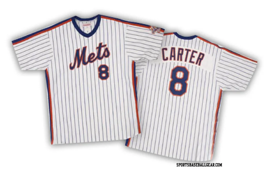 Gary Carter Men's New York Mets White/Blue Authentic Strip Throwback Jersey