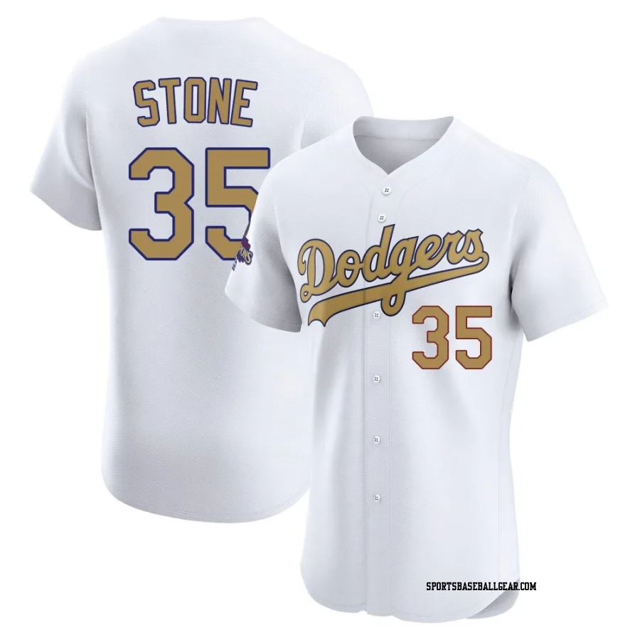 Gavin Stone Men's Los Angeles Dodgers Gold Elite White 2025 Collection Jersey