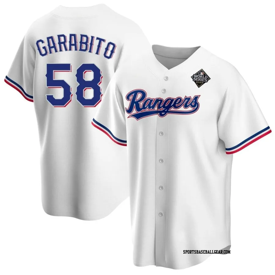 Gerson Garabito Youth Texas Rangers White Replica Home 2023 World Series Jersey