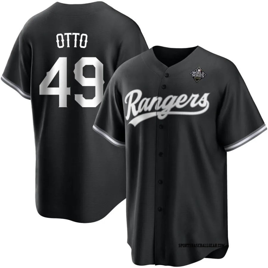 Glenn Otto Youth Texas Rangers White Replica Black 2023 World Series Jersey