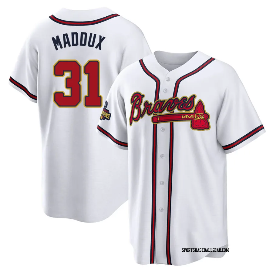 Greg Maddux Men's Atlanta Braves Gold Replica White 2022 Program Jersey