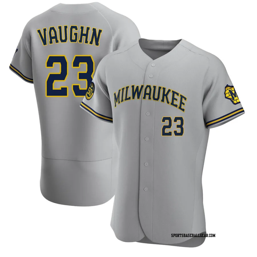 Greg Vaughn Men's Milwaukee Brewers Gray Authentic Road Jersey