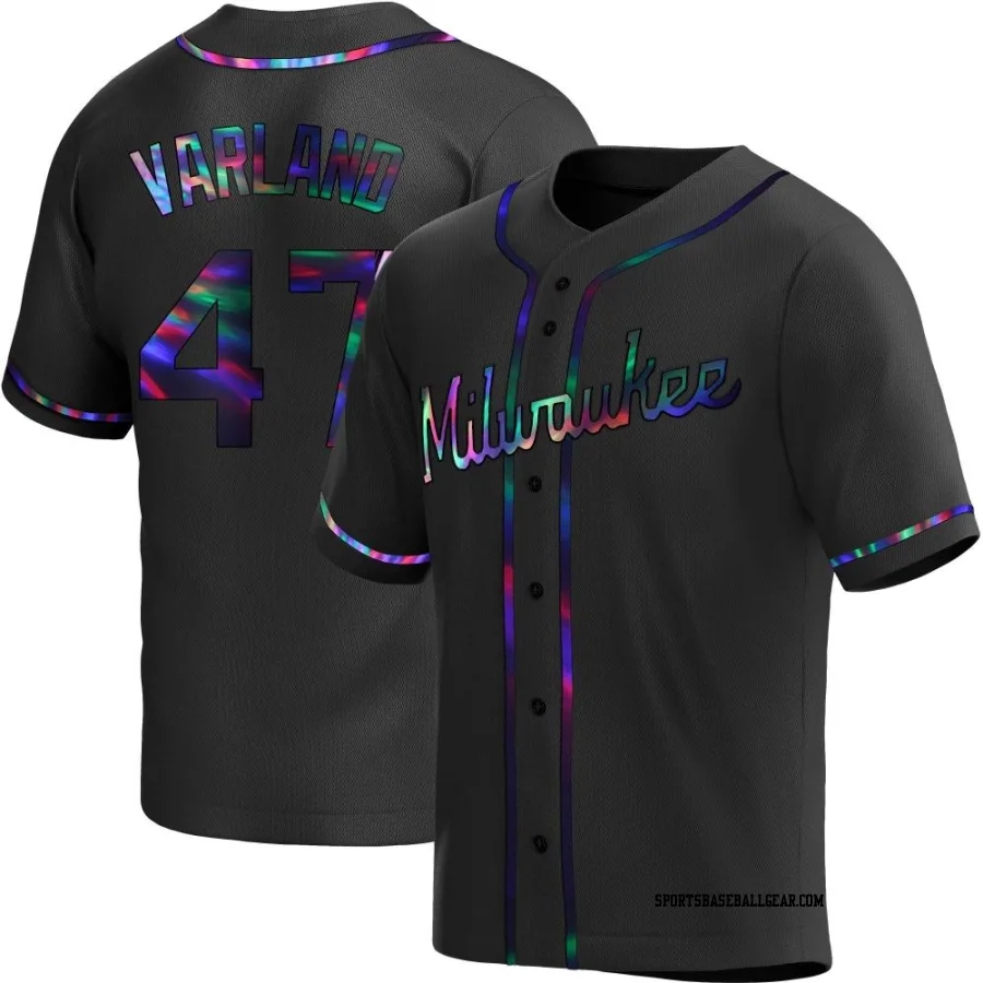 Gus Varland Youth Milwaukee Brewers Black Holographic Replica Alternate Jersey