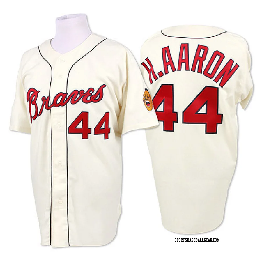 Hank Aaron Men's Atlanta Braves Cream Authentic 1963 Throwback Jersey