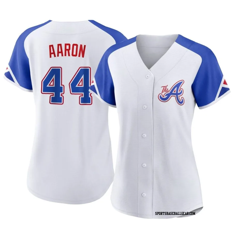 Hank Aaron Women's Atlanta Braves White Replica 2023 City Connect Jersey