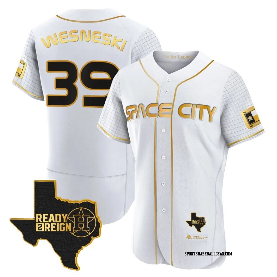 Hayden Wesneski Men's Houston Astros White/Gold Authentic 2023 Space City Ready 2 Reign Flex Base Jersey