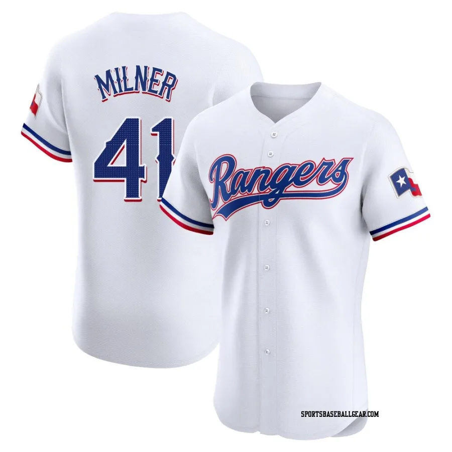 Hoby Milner Men's Texas Rangers White Elite Home Jersey