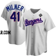 Hoby Milner Men's Texas Rangers White Replica Home Cooperstown Collection 2023 World Series Jersey