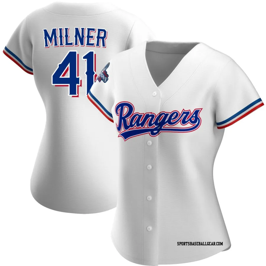 Hoby Milner Women's Texas Rangers White Replica Home 2023 World Series Champions Jersey