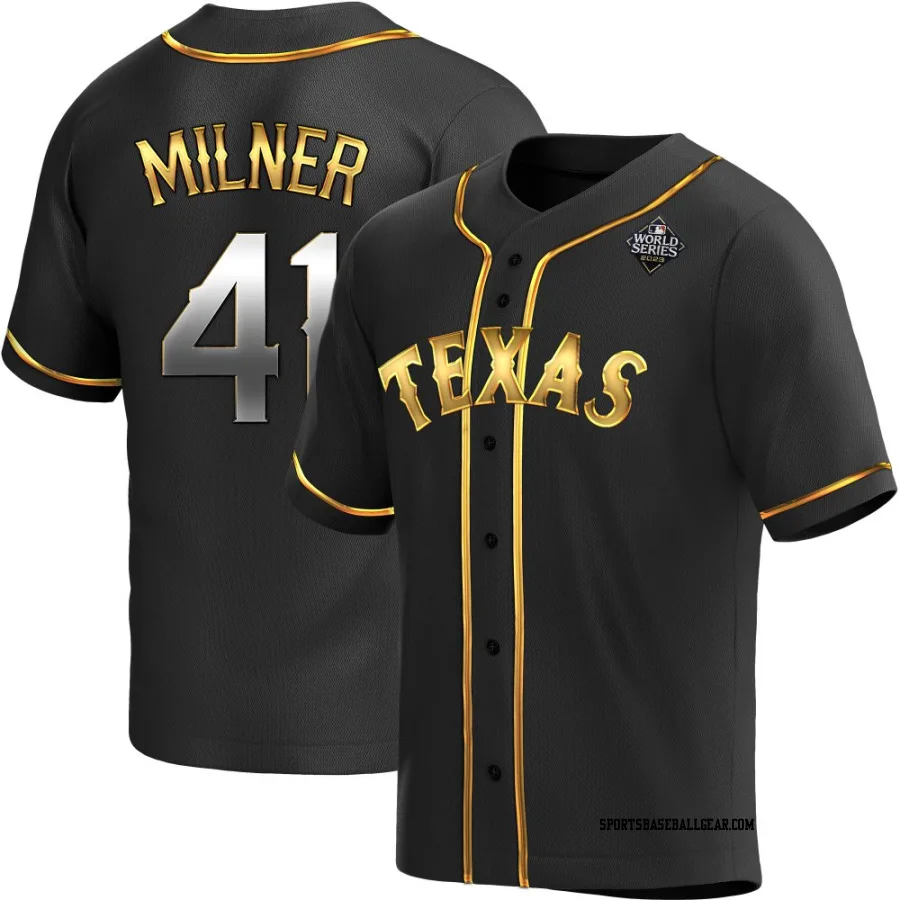 Hoby Milner Youth Texas Rangers Black Golden Replica Alternate 2023 World Series Jersey