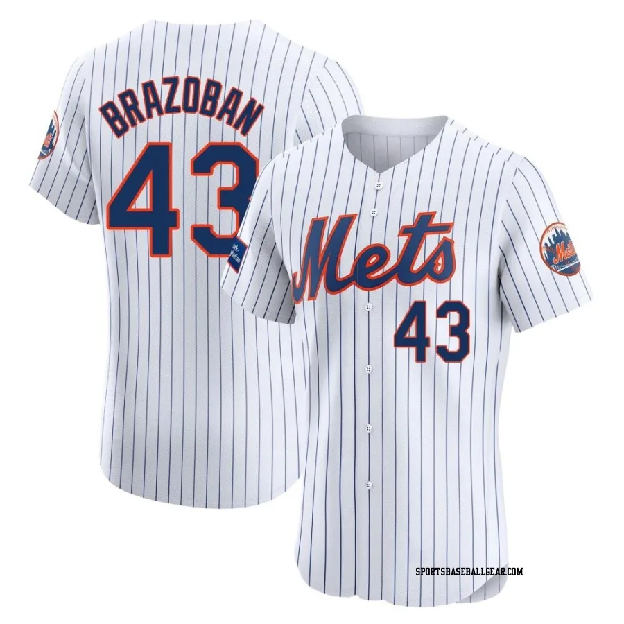 Huascar Brazoban Men's New York Mets White Elite Home Patch Jersey