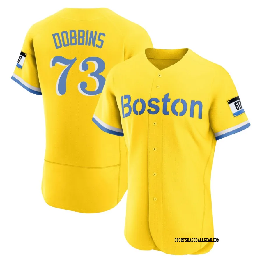 Hunter Dobbins Men's Boston Red Sox Gold/Light Authentic Blue 2021 City Connect Jersey