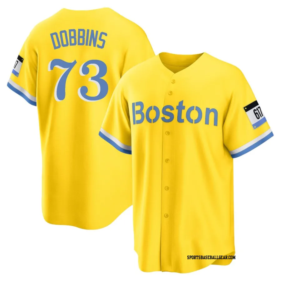 Hunter Dobbins Men's Boston Red Sox Gold/Light Replica Blue 2021 City Connect Player Jersey