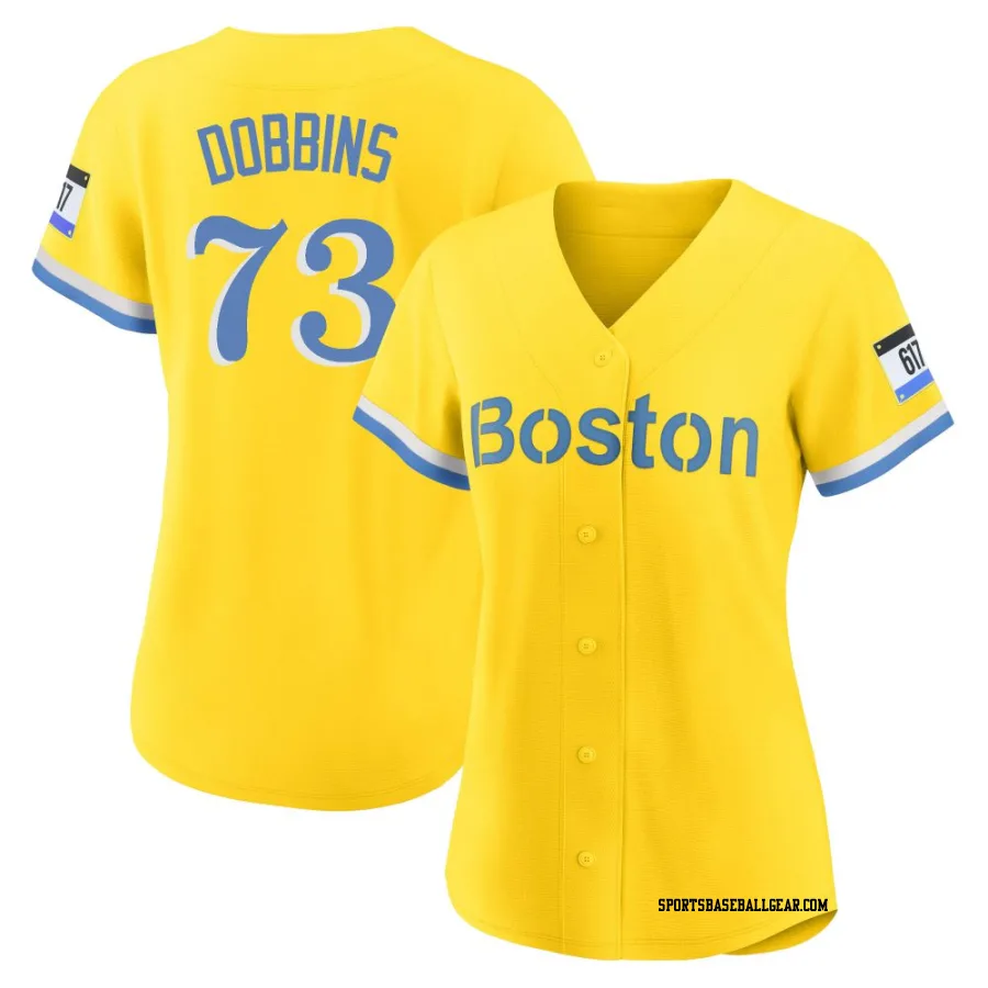 Hunter Dobbins Women's Boston Red Sox Gold/Light Authentic Blue 2021 City Connect Player Jersey