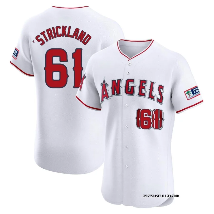 Hunter Strickland Men's Los Angeles Angels White Elite Home Patch Jersey