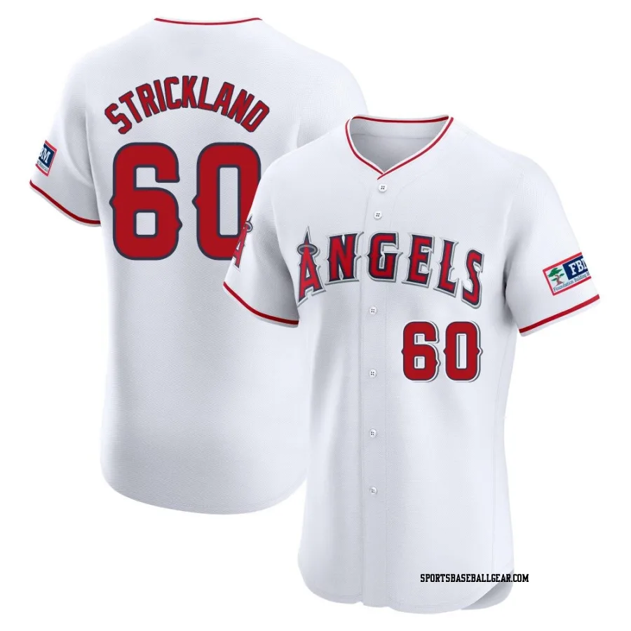 Hunter Strickland Men's Los Angeles Angels White Elite Home Patch Jersey