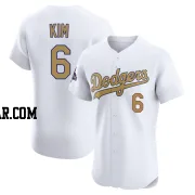 Hyeseong Kim Men's Los Angeles Dodgers Gold Elite White 2025 Collection Jersey